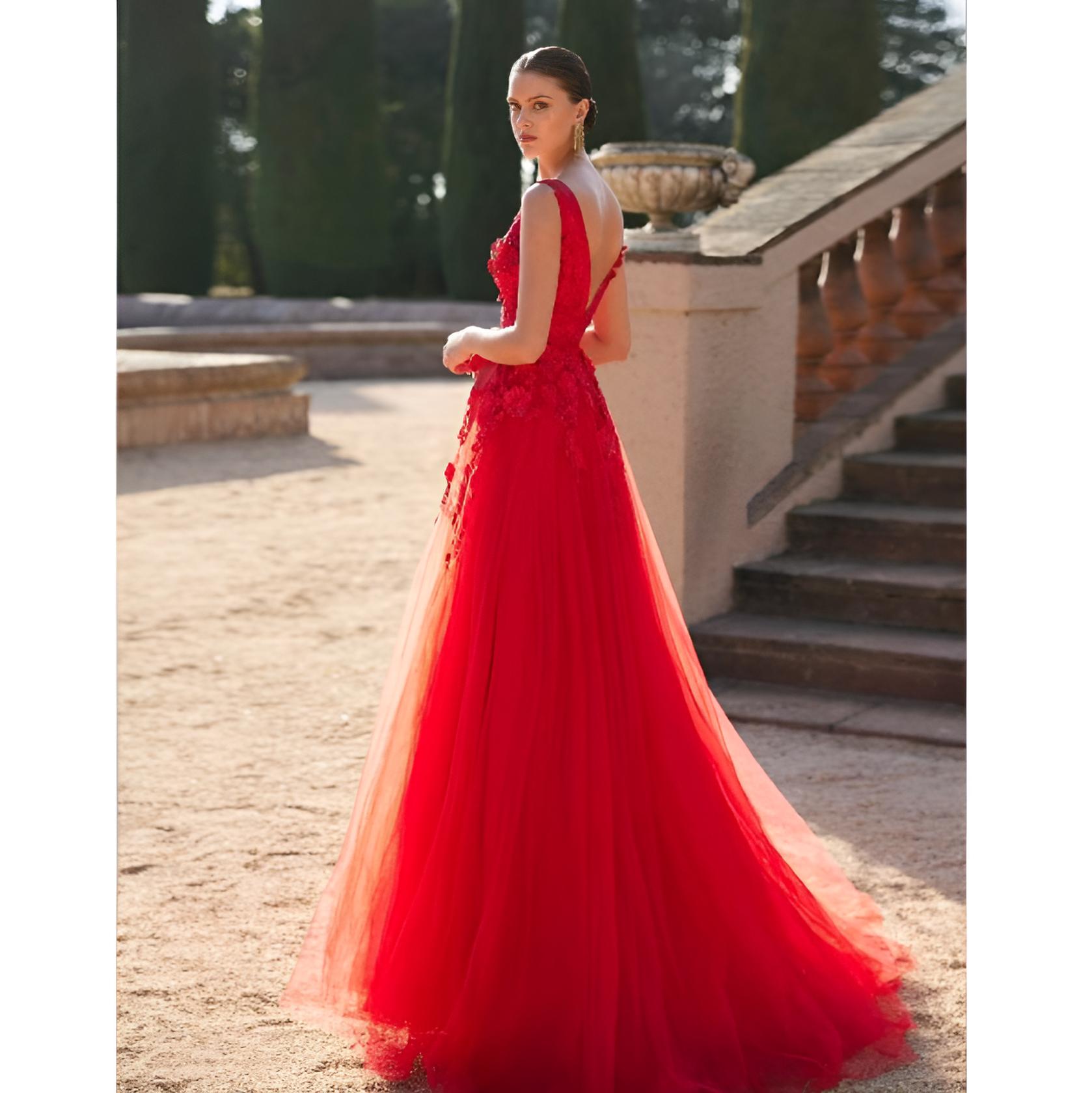 VESTIDO MADRINA ROJO TUL