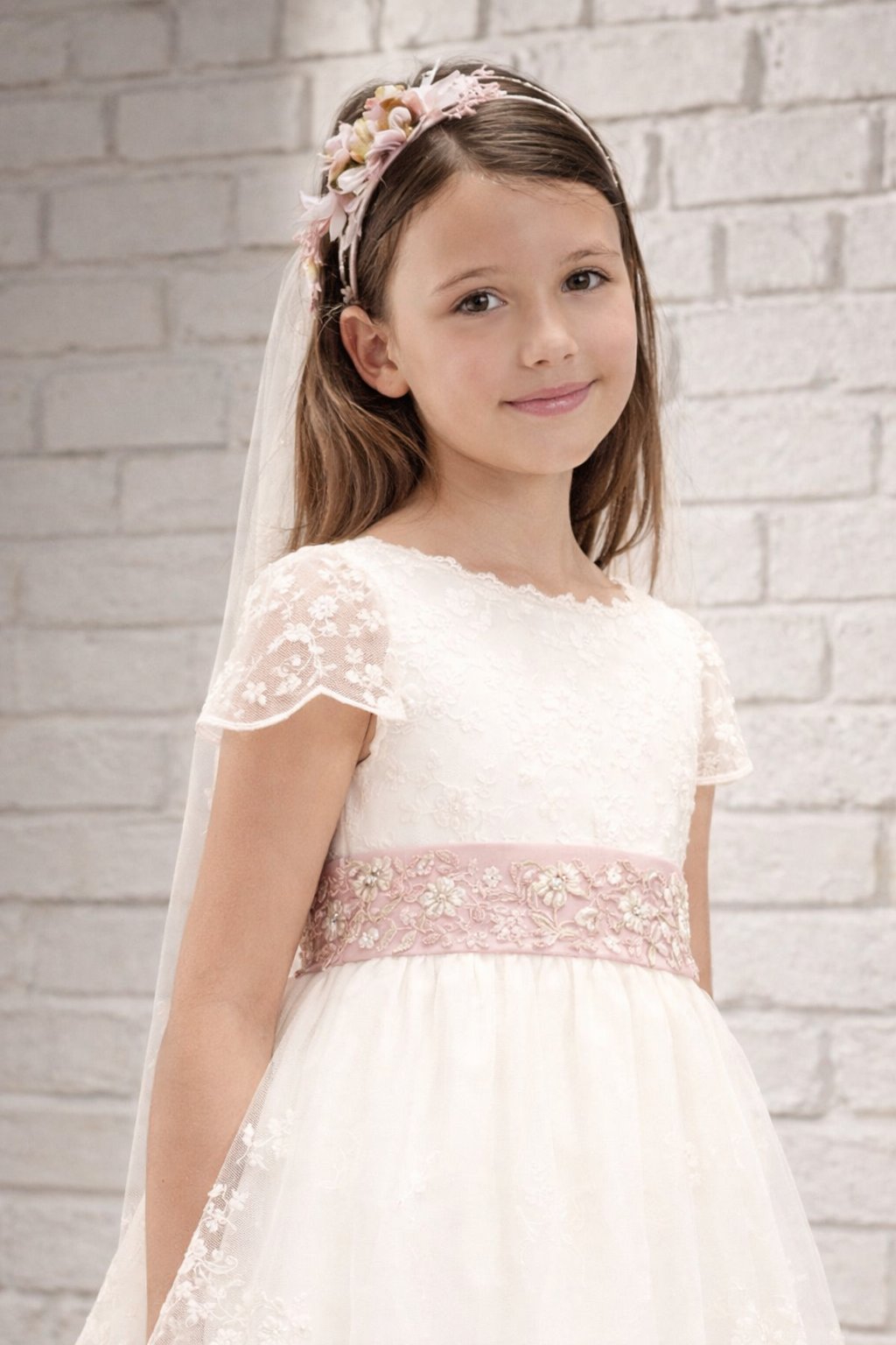 VESTIDO COMUNIÓN CRUDO ROSA
