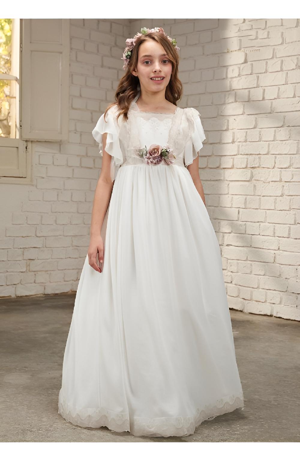 VESTIDO COMUNIÓN CRUDO MALVA